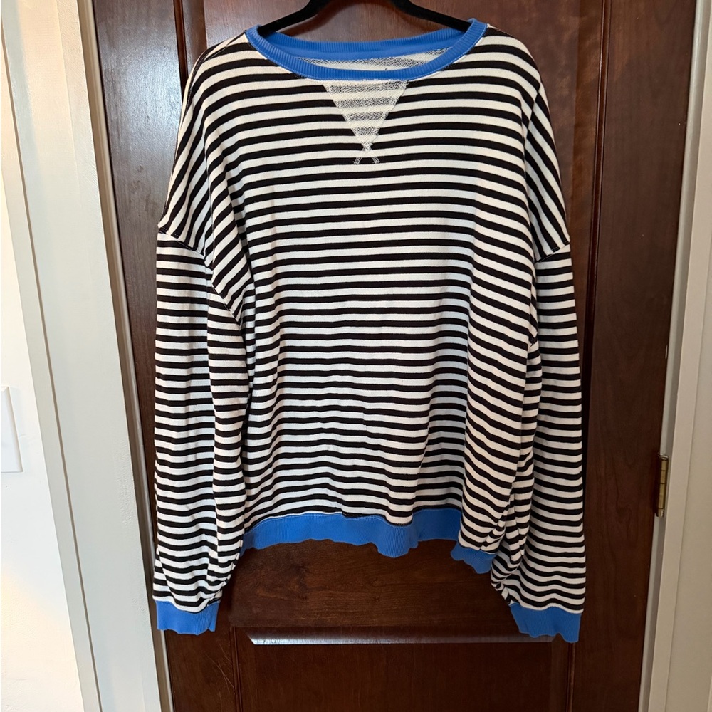 FREE PEOPLE Classic Striped Oversized Crewneck in Black Combo LARGE